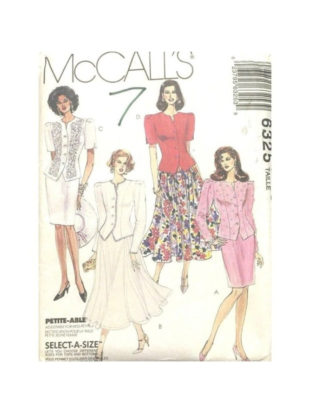 VTG Sewing Pattern McCalls 6325 Unlined Jacket & Skirts Size 12-14-16 Uncut New